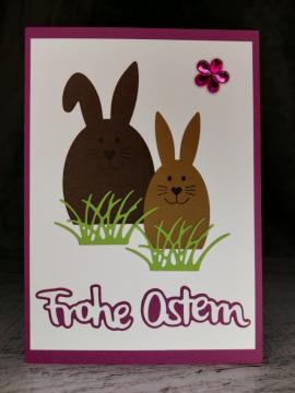 Grußkarte Frohe Ostern zwei Hasen handgemacht